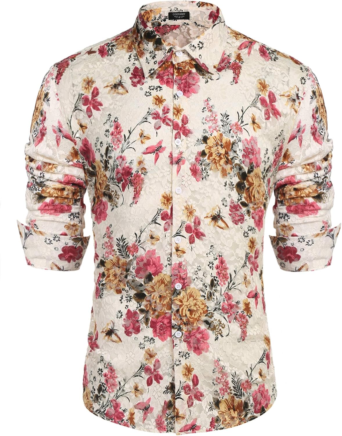 COOFANDY Men's Floral Dress Shirt Long Sleeve 70s Printed Casual Button