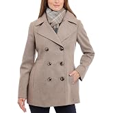 LONDON FOG Women's Double Breasted Peacoat with Scarf
