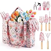 Grenebo Gardening Tools, 10-Piece Gardening Gift Set for Women, Rust-Proof & Heavy-Duty Tools with Floral Organizer Bag, Fashionable & Thoughtful Gift for Garden Women (Pink)