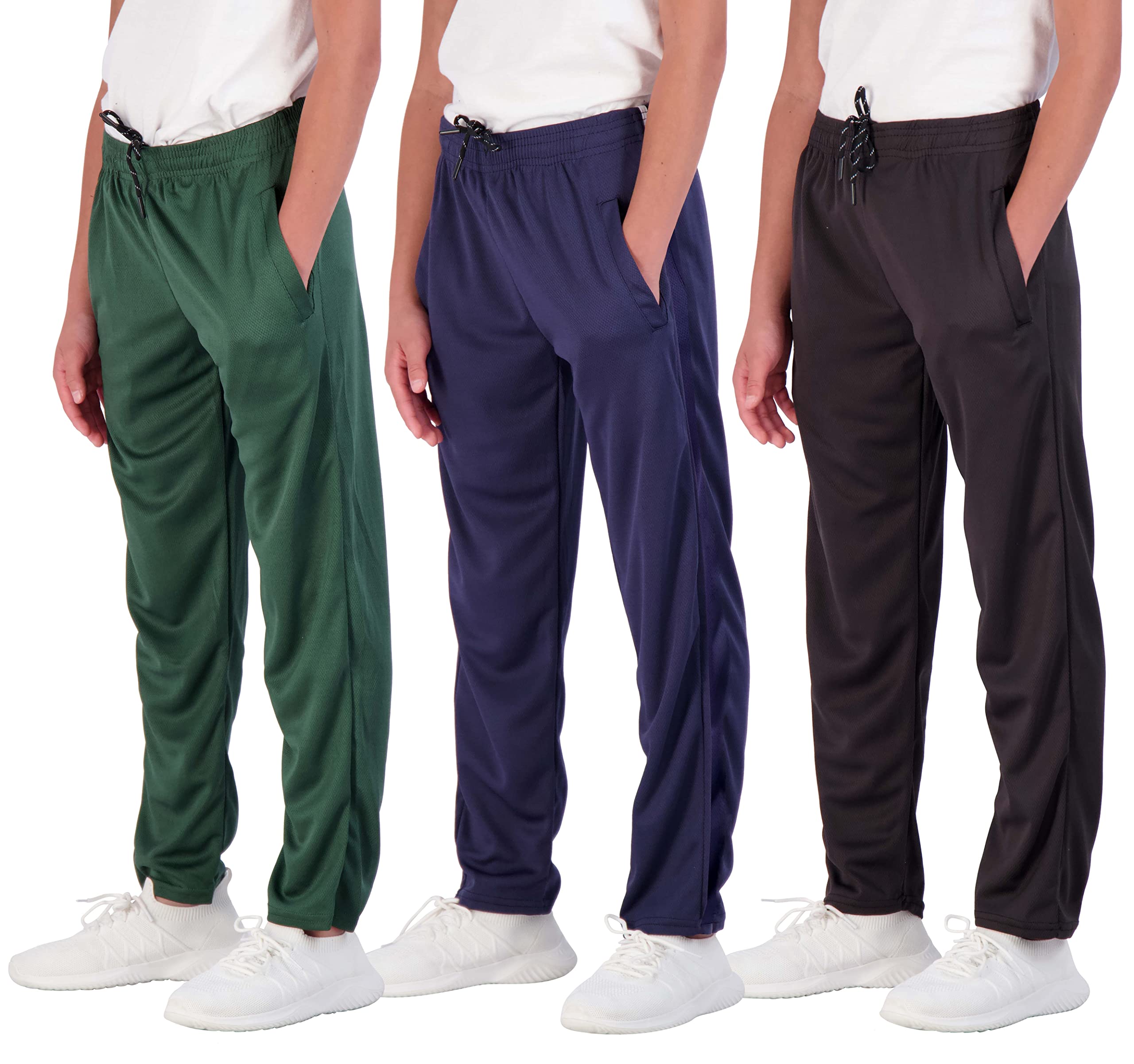 Photo 1 of Real Essentials 3 Pack: Boys' Mesh Open Bottom Active Sweatpants with Pockets & Drawstring -Set 3,XS(6-7)