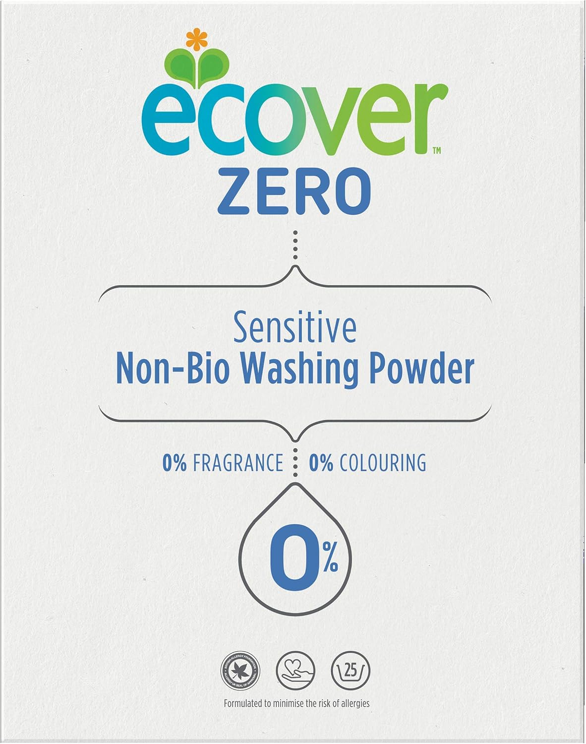Ecover Zero Non-Bio Laundry Detergent Powder, for Sensitive Skin Laundry Washing Detergent for Baby Laundry 1 x 25 Wash, 1 x 1.8Kg