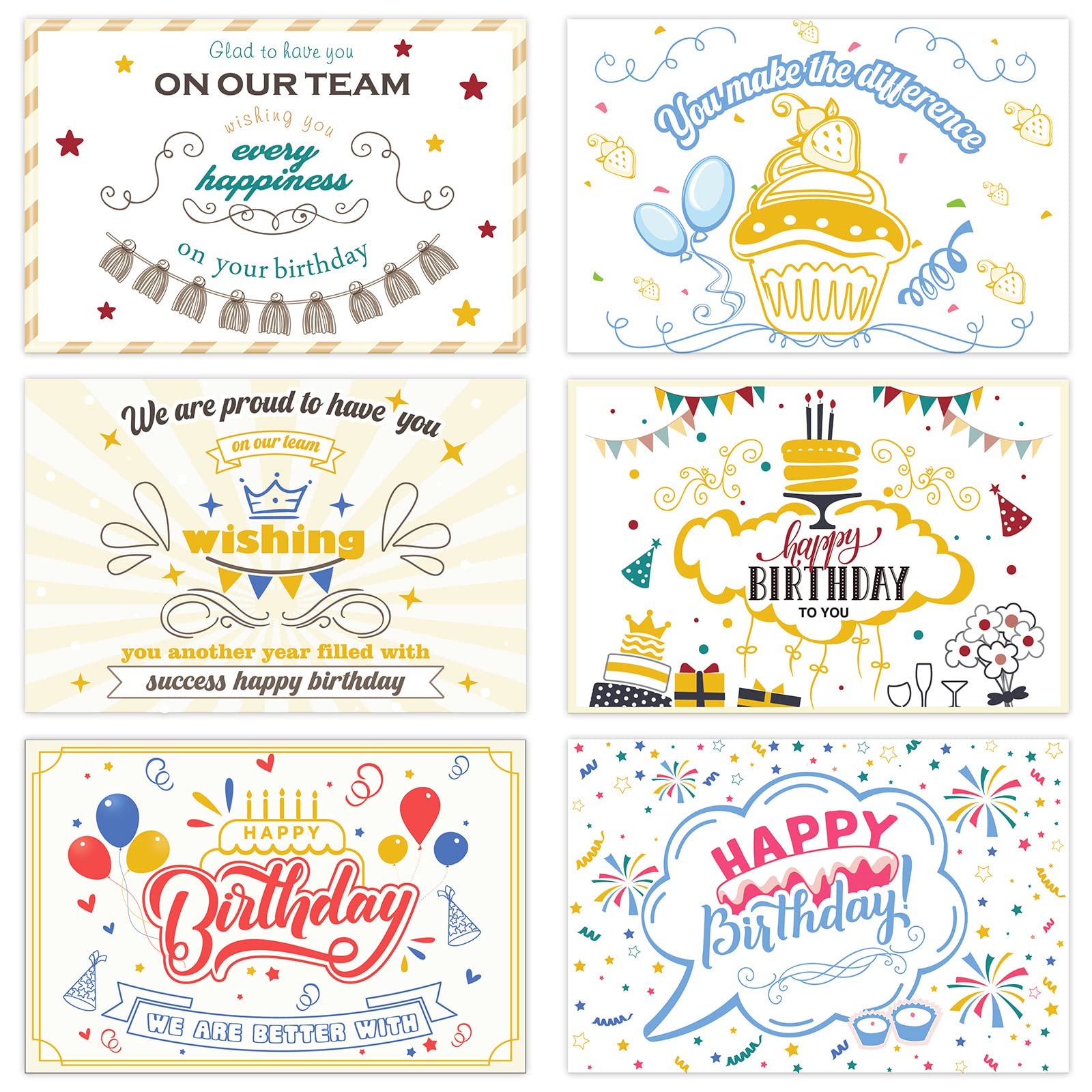 Photo 1 of Junkin 24 Sets Employee Birthday Cards with Envelopes, Appreciation Encouragement Work Team Birthday Cards Notecards for Business Office Colleagues