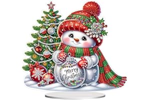 JJFox DIY Tabletop Diamond Art Painting Kit，8.81x7.87inch Special Shaped Rhinestone Desk Placement Ornament，Home Stand Up Gem Painting Craft Kit，Double Sided(Christmas Tree and Snowman)
