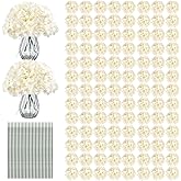Auihiay 204PCS Hydrangea Artificial Flowers Bulk, Artificial Hydrangea Flowers, Fake Hydrangea, Faux Flowers for DIY Wedding Party, Arch and Background, Table Centerpieces, Home, Decor(Champagne)