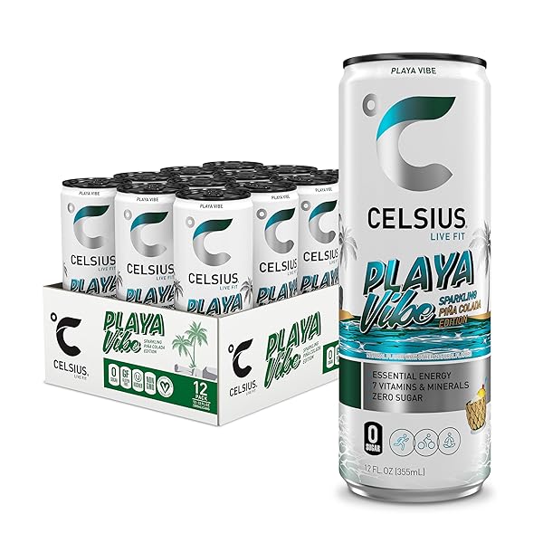CELSIUS PLAYA VIBE SPARKLING PINA COLADA, SUGAR FREE...