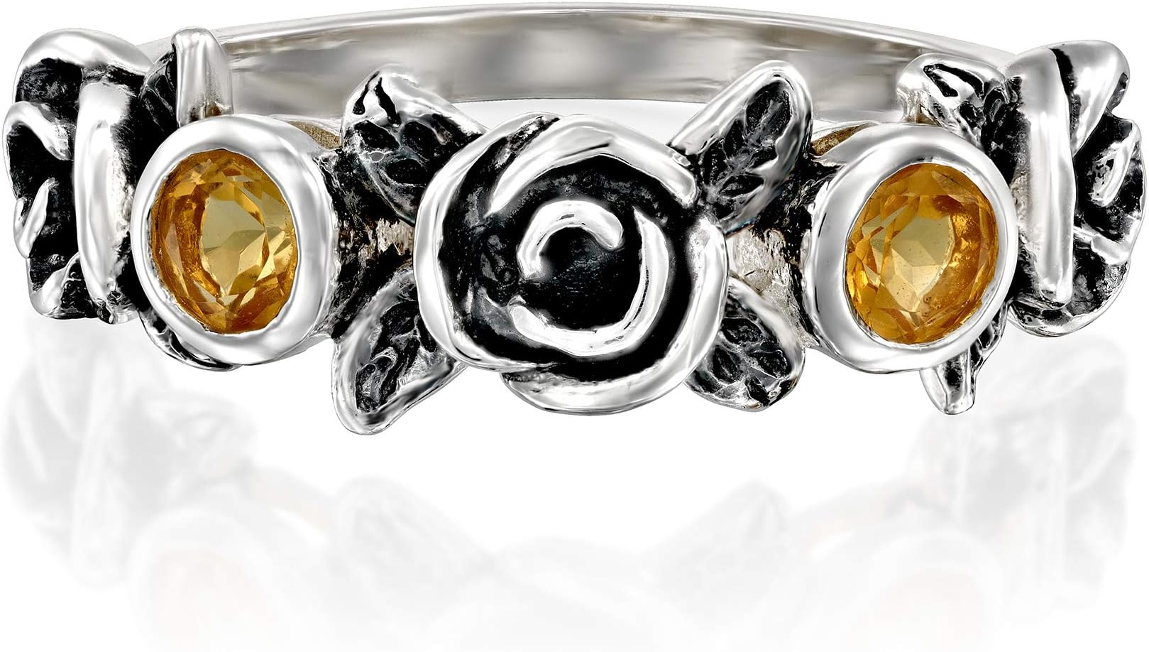 PZPaz Creations Ring For Women - 925 Sterling Silver Vintage Rings For Woman - Handcrafted Rose Flower Design With Gemstones - Jewelry with One Year Warranty - Gift For Her