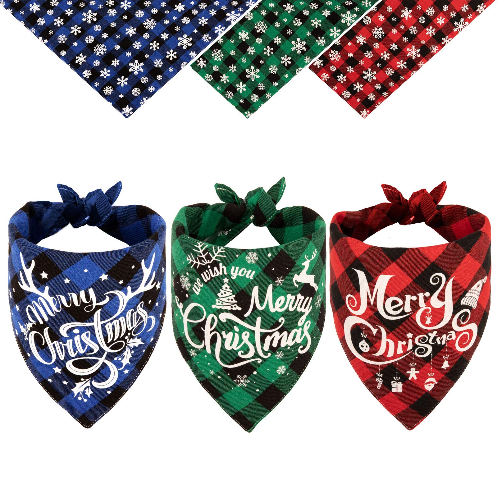 Whaline 3pcs Christmas Dog Bandana buffalo plaid pet scarf Classic Triangle Bibs Pet Costume decoration Accessories Washable Pet Neckerchief for Xmas Party Party Supplies