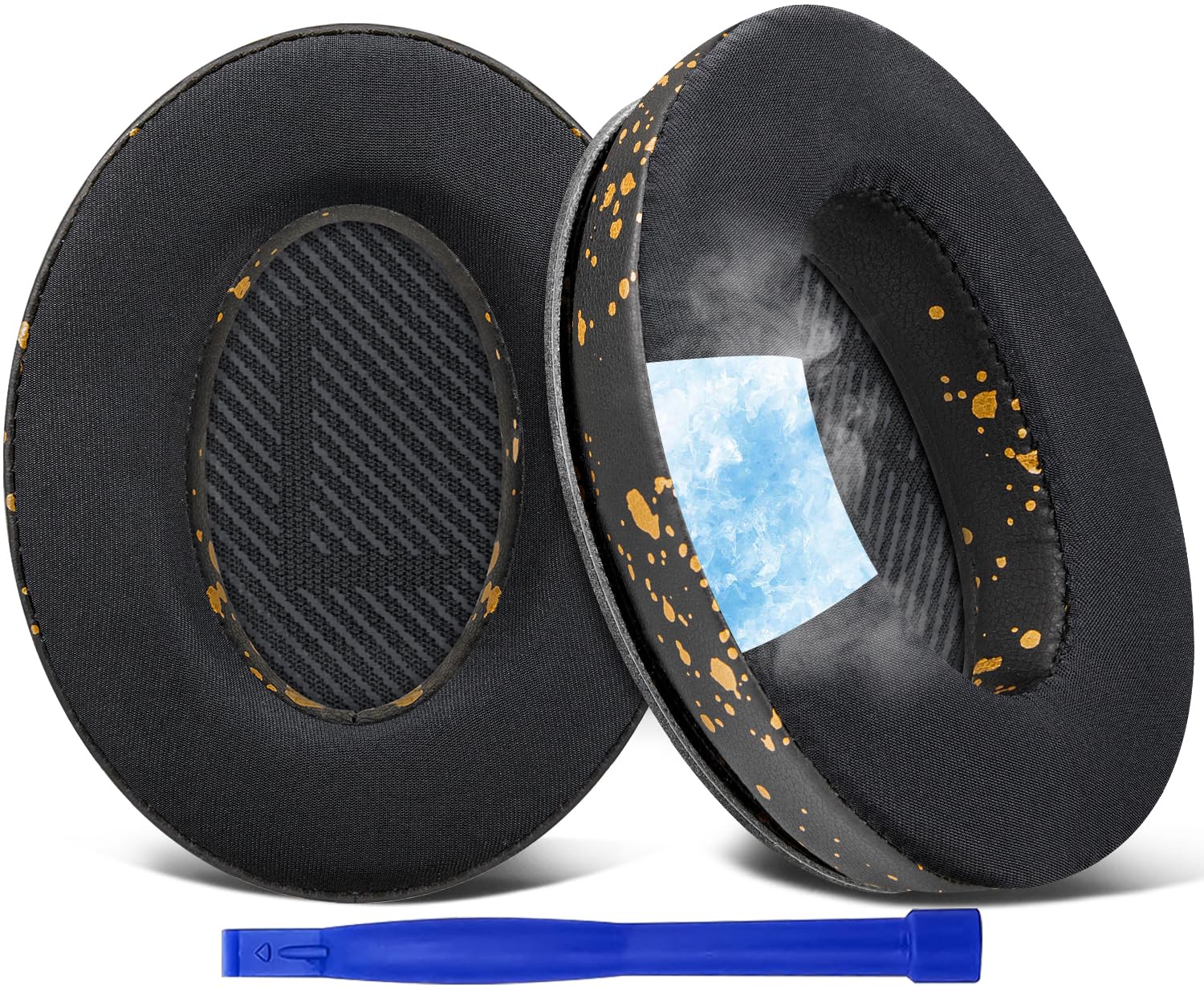 SoloWIT Cooling-Gel Ear Pads Cushions Replacement, Earpads for Bose QuietComfort 35 (QC35) and Quiet Comfort 35 II (QC35 II) Over-Ear Headphones, Noise Isolation Foam - QC35 CG Black Gold