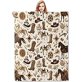 VANZEV Western Cowboy Themed Flannel Blanket,Vintage Icons and Horses Soft Lightweight Throw Blankets Gifts for Adults Western Lovers,50" x 60" Perfect for Couch Bed Home Travel Decor