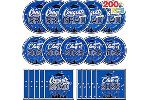 GIFTPIONEER 200Pcs Graduation Party Plates and Napkins, 2025 Graduation Party Supplies Blue and Black Disposable Paper Plates Cocktail Napkins Luncheon Napkins for Congrats Grad Party Decorations, Serves 50
