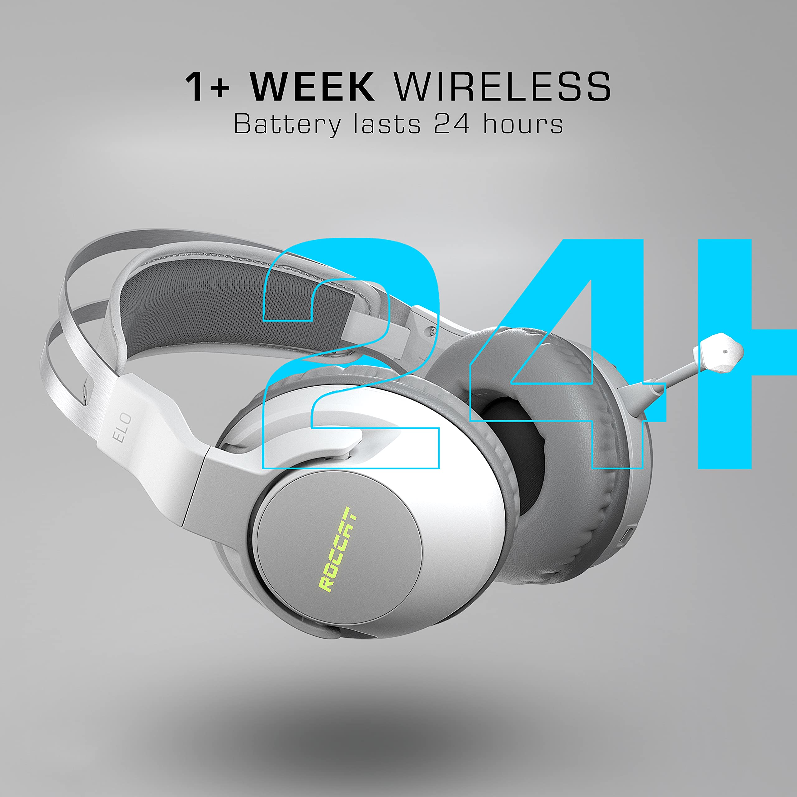 ROCCAT Elo 7.1 Air PC Wireless Gaming Headset, Surround Sound Headphones with Detachable Noise Cancelling Microphone, 50mm Drivers, 24 Hr Battery Life, RGB Lighting, White