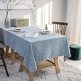 JSFLY Waterproof Linen Tablecloths Rectangle Dining（54"x70"） Dirty Blue | Cotton Linen Wipe Clean Indoor &amp; Outdoor Dining Table Cover for Buffet Party and Banquets Wrinkle Resistant