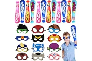 SSZS 24 Pack Superhero Party Favors - Includes Inflatable Baseball Bat, Superhero Mask for Boy & Girl, Carnival Prizes