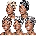 DRESHOW 5 Pack Knotted Headwraps for Women African Turban Pre-Knotted Beanie Headwraps Hair Covers