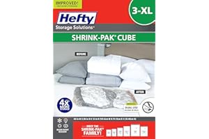 Hefty Shrink-Pak Vacuum Storage Bags – For Clothes, Pillows, Towels, Blankets & More – Space Saver Vacuum Suction Sealer Bags for Home or Travel – 3 XL Cubes, 40 x 28 x 12 Inches