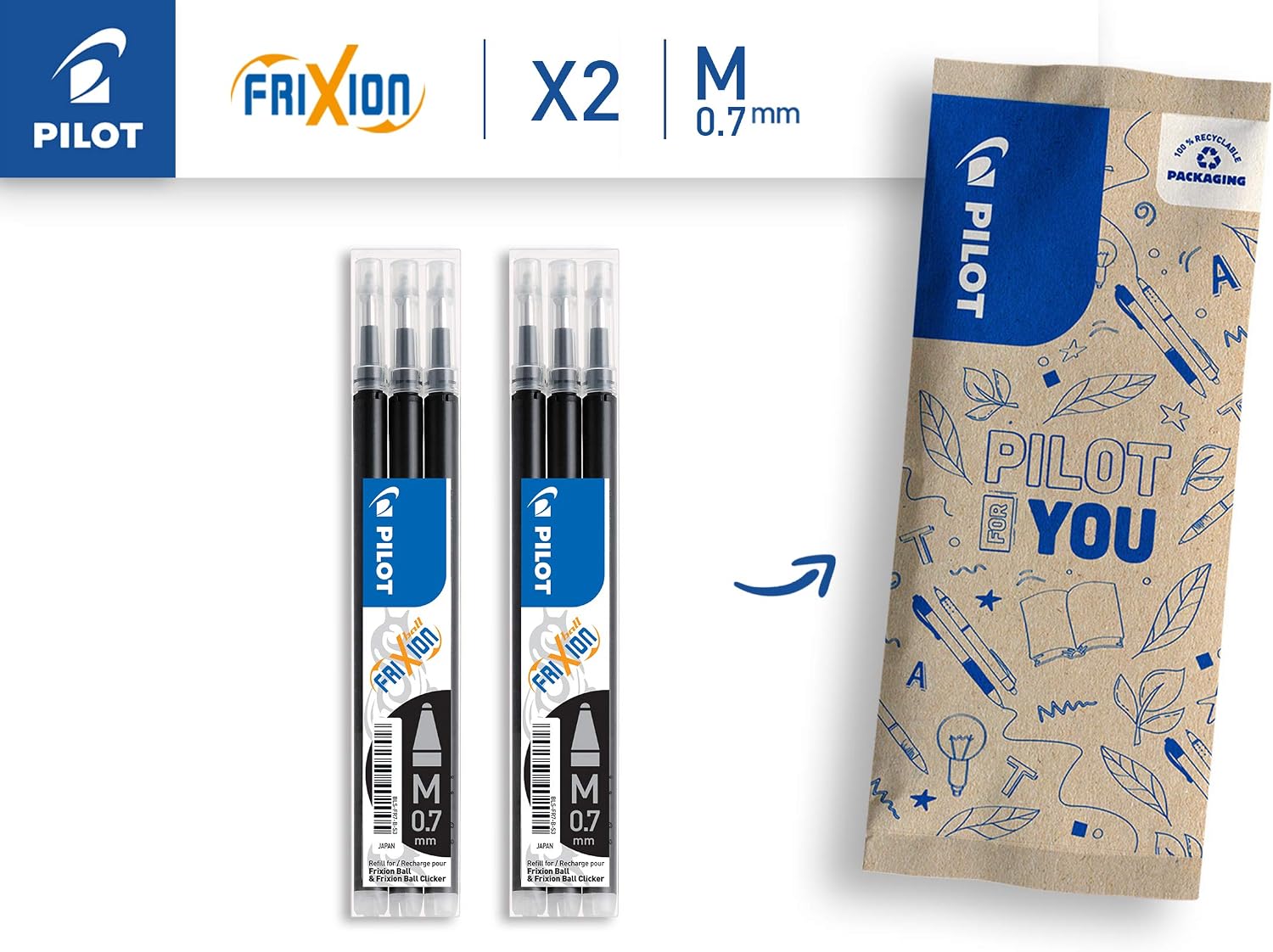 PILOT - Pack of 2 sets of 3 Refills 0,7 - Erasable ink for Frixion - Medium - Black, 3 count (Pack of 2) - Image 3