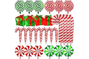 AIQINHU 32 Pcs Christmas Balloons, Foil Candy Cane Swirl Balloons, Large Candy Mylar Red Green Balloon Kit for Christmas Party Birthday Candy Themed Party Decorations