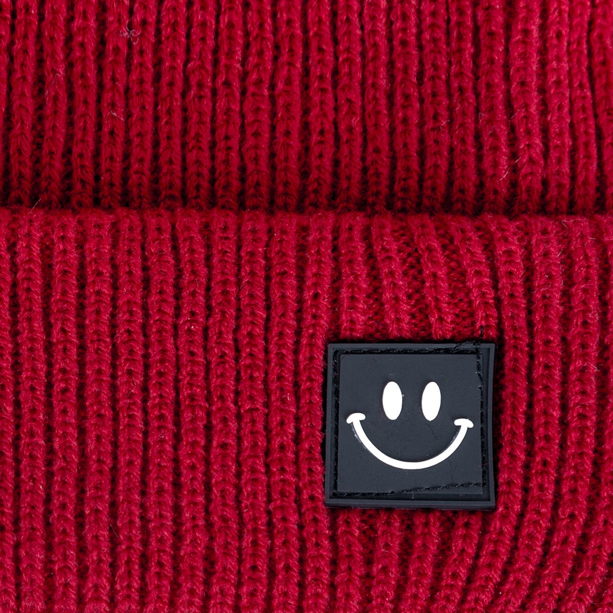 EVRFELAN Women Winter Hat Cuffed Plain Knit Beanie Cap Casual Knitted Warm Skullcap with Smile Face (Dark red)