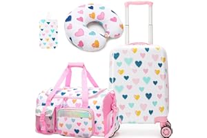 Esteemly Kid's Luggage Set 3 Piece Suitcase Set 16" Hardside Luggage with Spinner Wheels Girls Carry on Toddler Travel Rolling Suitcase with Duffle Bag Neck Pillow Airline Approved