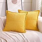 Puncuntex Corduroy Yellow Throw Pillow Covers 18×18 Inches Set of 2 Boho Decorative,Super Soft Cozy Striped Cushion Covers for Couch,Sofa,Farmhouse,Living Room,45×45CM