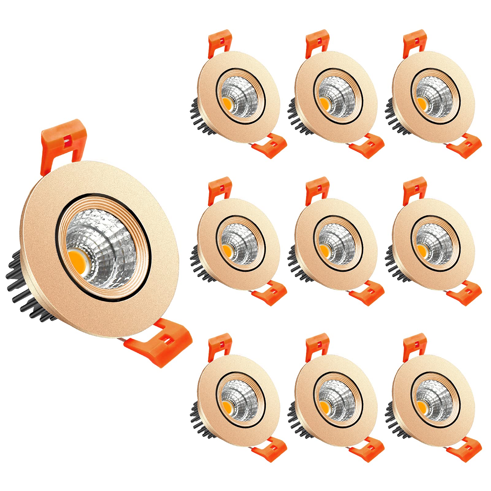 Photo 1 of LightingWill 2inch LED Dimmable Downlight, 3W COB Recessed Ceiling Light, Warm White 3000K-3500K, CRI80, 25W Halogen Bulbs Equivalent, Gold (10 Pack)