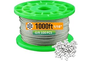 TOYELIU T304-Stainless Steel 1/16'' Wire Rope,7x7 Strand Core (1000ft)