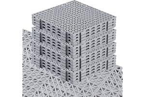 WENQUIT 12PCS Interlocking Drainage Mat, 12" x 12" Non-Slip Splicing Rubber Drainage Floor Mats with Holes, Cushioning Floor Tiles Mats for Deck, Pool, Indoor Bathroom & Outdoor Balcony-Gray