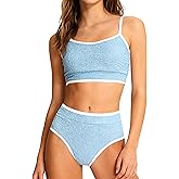 ZAANTI Girls Swimsuit Two Piece Scoop Neck Solid Color Bikini Set Adjustable Strap High Waist Bathing Suit for Girls 9-16Y