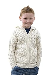 Aran Crafts Kid's Irish Cable Knitted Hooded Zip