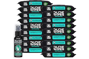 DUDE Wipes - Flushable Wipes with DUDE Bombs Toilet Spray - 18 Pack, 864 Count + 1 Spray Bottle - Mint Chill Extra-Large - with Eucalyptus & Tea Tree Oil - Forest Fresh Stank Eliminator