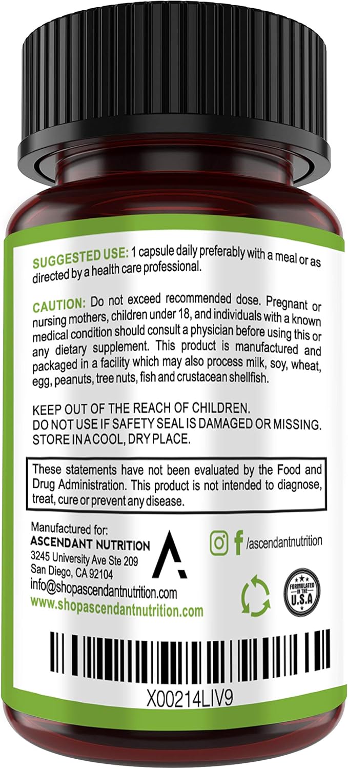 Ascendant Nutrition 30 Billion CFU Probiotic for Women and Men – Multi-Strain Spore Forming - Bacillus Subtilis, Lactobacillus Acidophilus, Bacillus Coagulans - Ultimate Digestive Health – 30 Capsules: Health & Personal Care