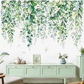 wondever Hanging Green Leaves Wall Decals Plants Flowers Wall Stickers | Peel and Stick, Removable, Wall Art Decals, Wall Decoration, Living Room Bedroom, Office Sofa TV Home Wall Decor