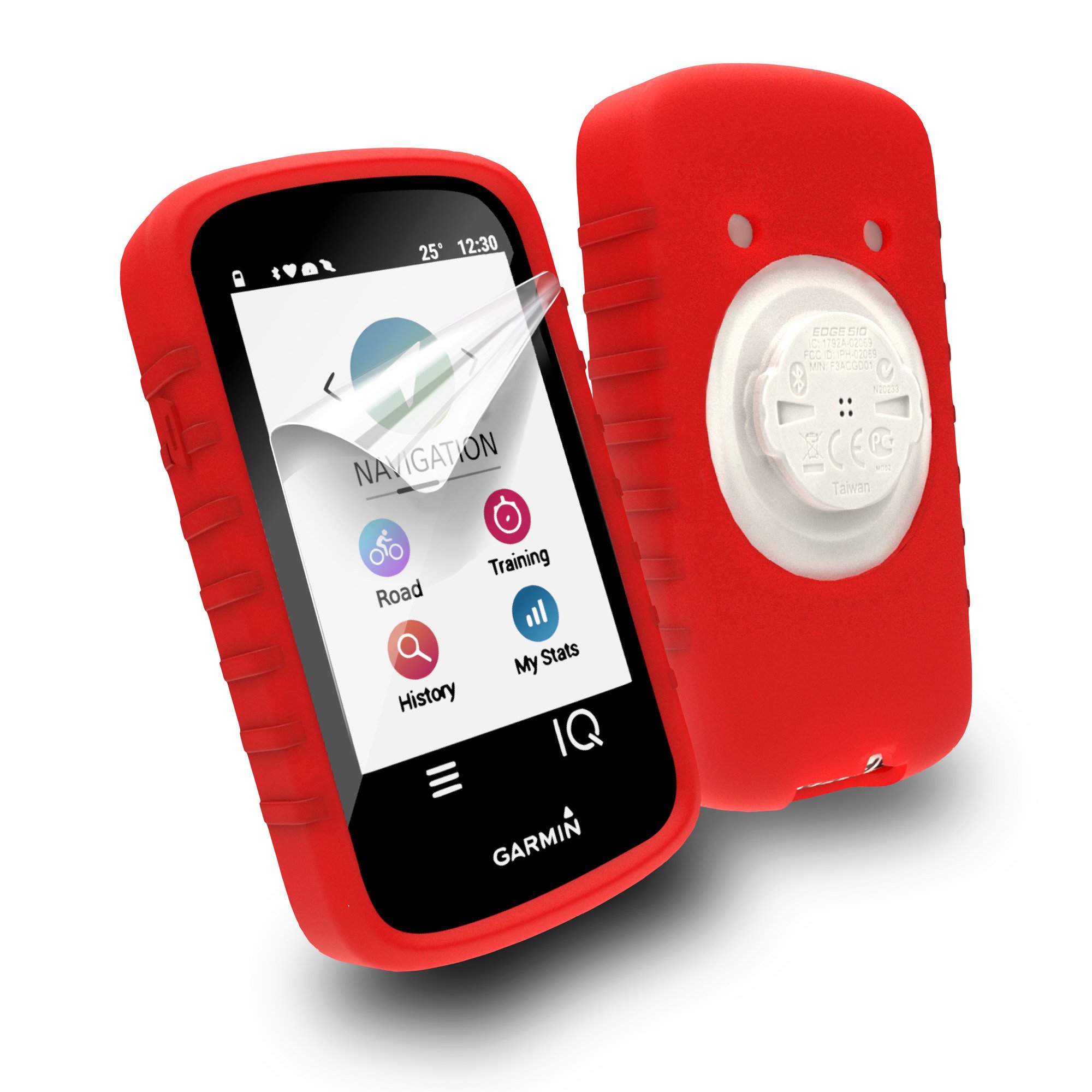 TUFF LUV Silicone Case Cover With Screen Protector Compatible With Garmin Edge 1030 & Plus - Red