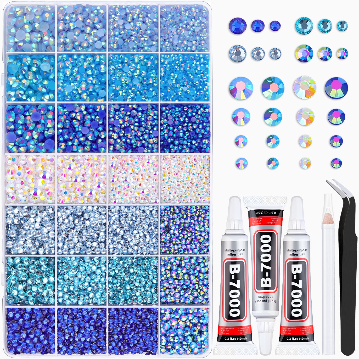 Photo 1 of 20000Pcs Blue Rhinestones for Bedazzling with 3Pcs B7000 Jewelry Glue, Resin Rhinestones for Crafting Crafts?Bedazzler Kit Flatback Gems for Clothing Shoes Tumblers Nail Art