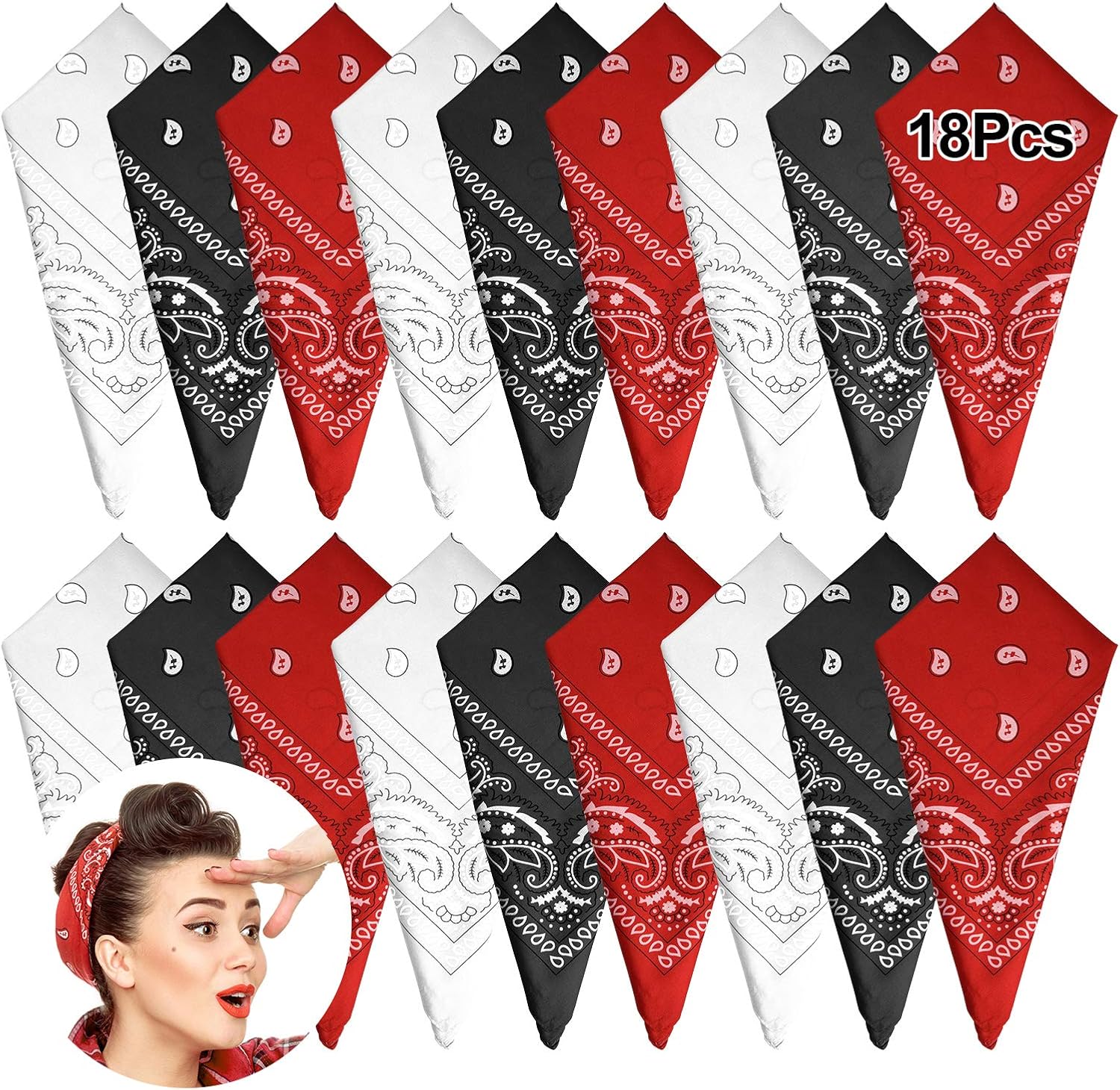 FEPITO 18pcs Paisley Bandanas Assorted Cowboy Bandanas Unisex Novelty Print Head Wrap Scarf Wristband for Adults and Kids (3 Colors): Clothing