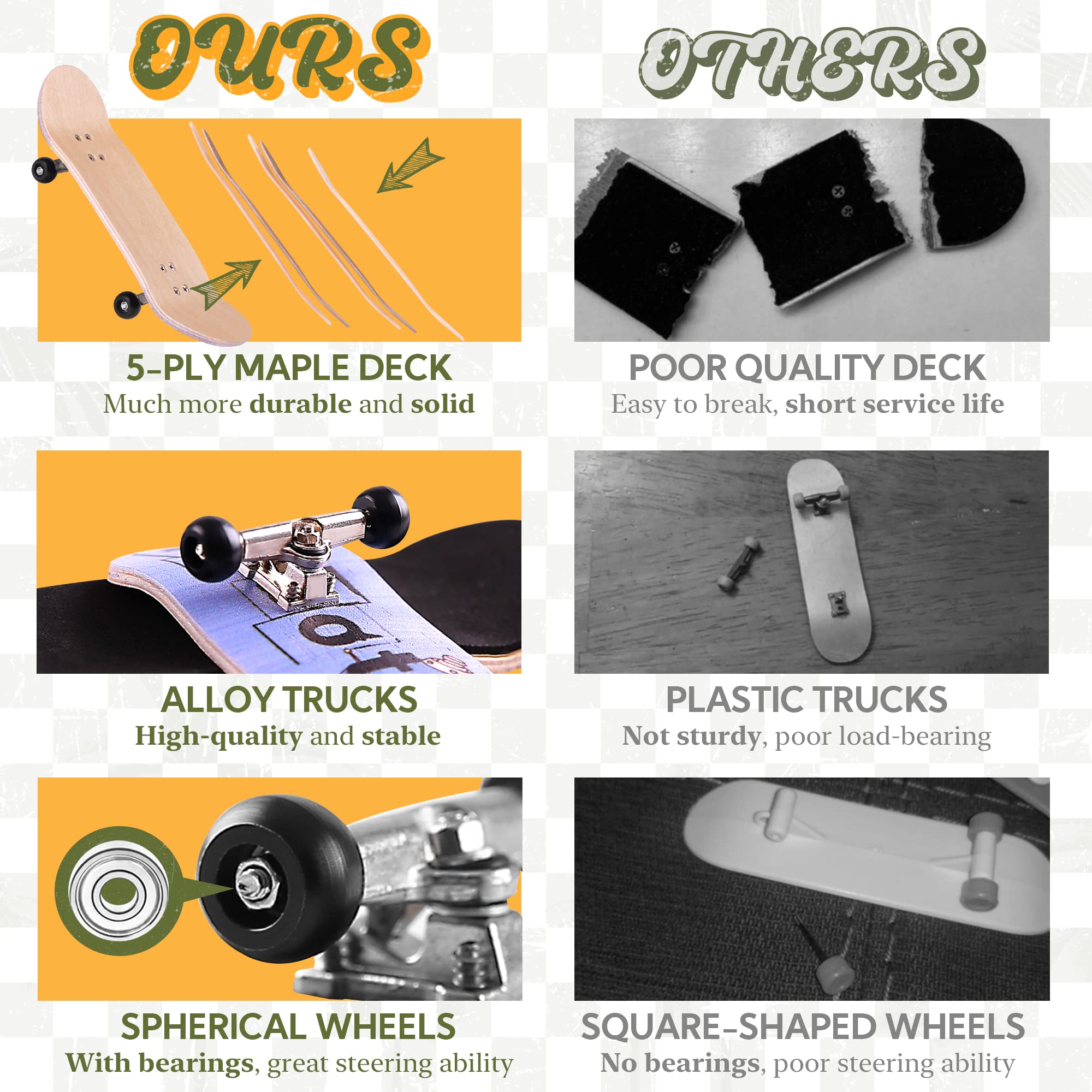 BRAVORD Professional Complete Wooden Fingerboard 32/34mm 5-Ply Maple Finger Skateboard with Upgraded Components (Robot)