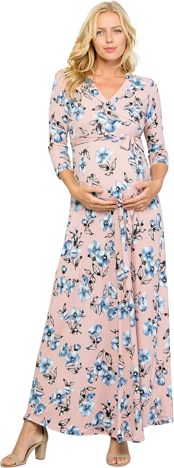 My Bump Maternity Maxi Wrap Dress(Made in USA) at  Women’s Clothing store