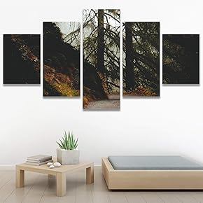 SIGNWIN 5 Panel Canvas Wall Art Green Forest...
