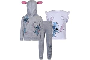 Disney Lilo & Stitch Girls Zip up Hoodie, T-Shirt and Pants Set for Toddlers and Big Kids
