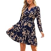 Simplee Womens Spring Floral Mini Dress Long Sleeve Boho Chiffon Short Dress Casual Flowy Fall Wedding Guest Dresses
