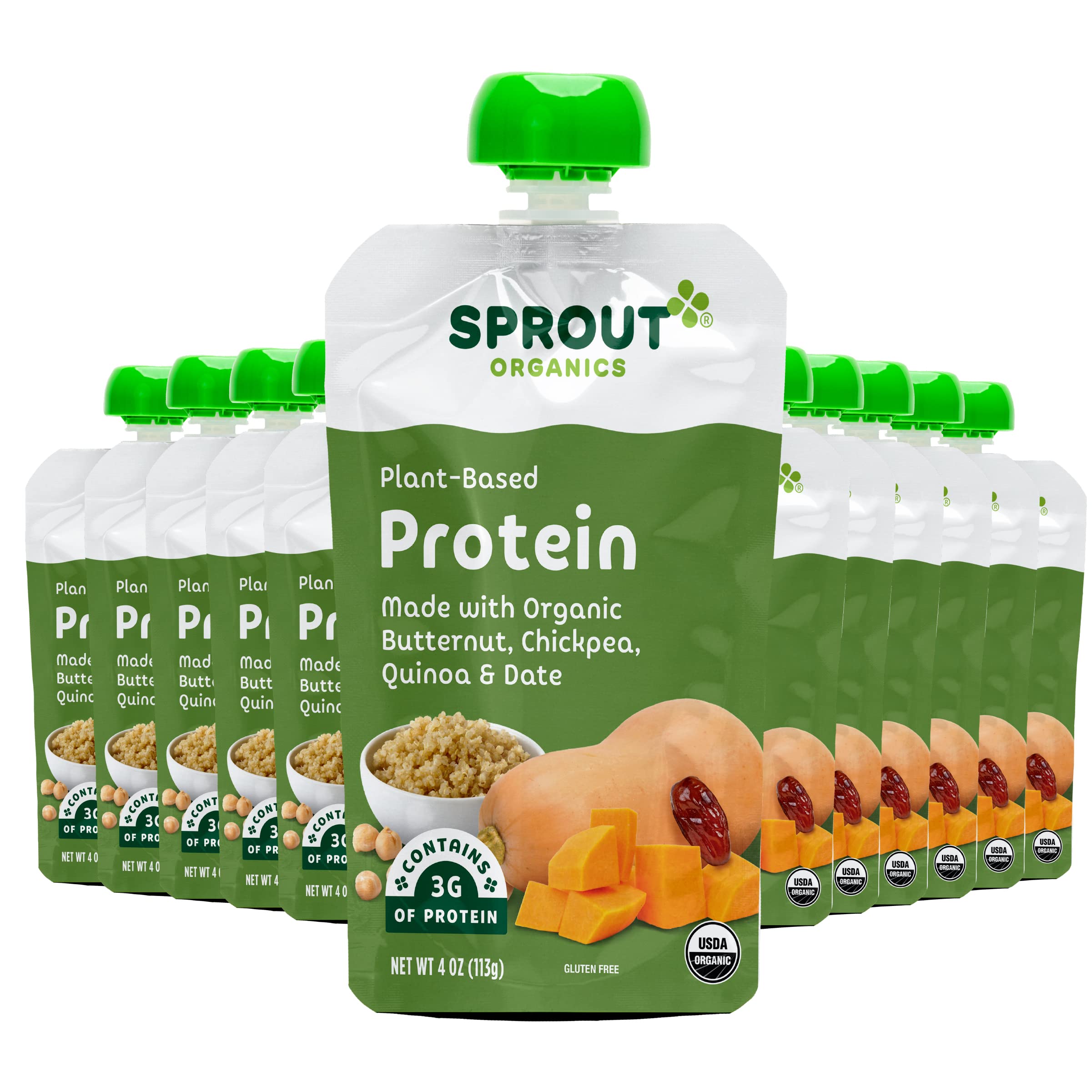 Photo 1 of **EXP:12/24/2025** Sprout Organic Baby Food Pouches Stage 3 Plant Powered Protein, Butternut Chickpea Quinoa and Dates, 4 Ounce Pouches (Pack of 12)