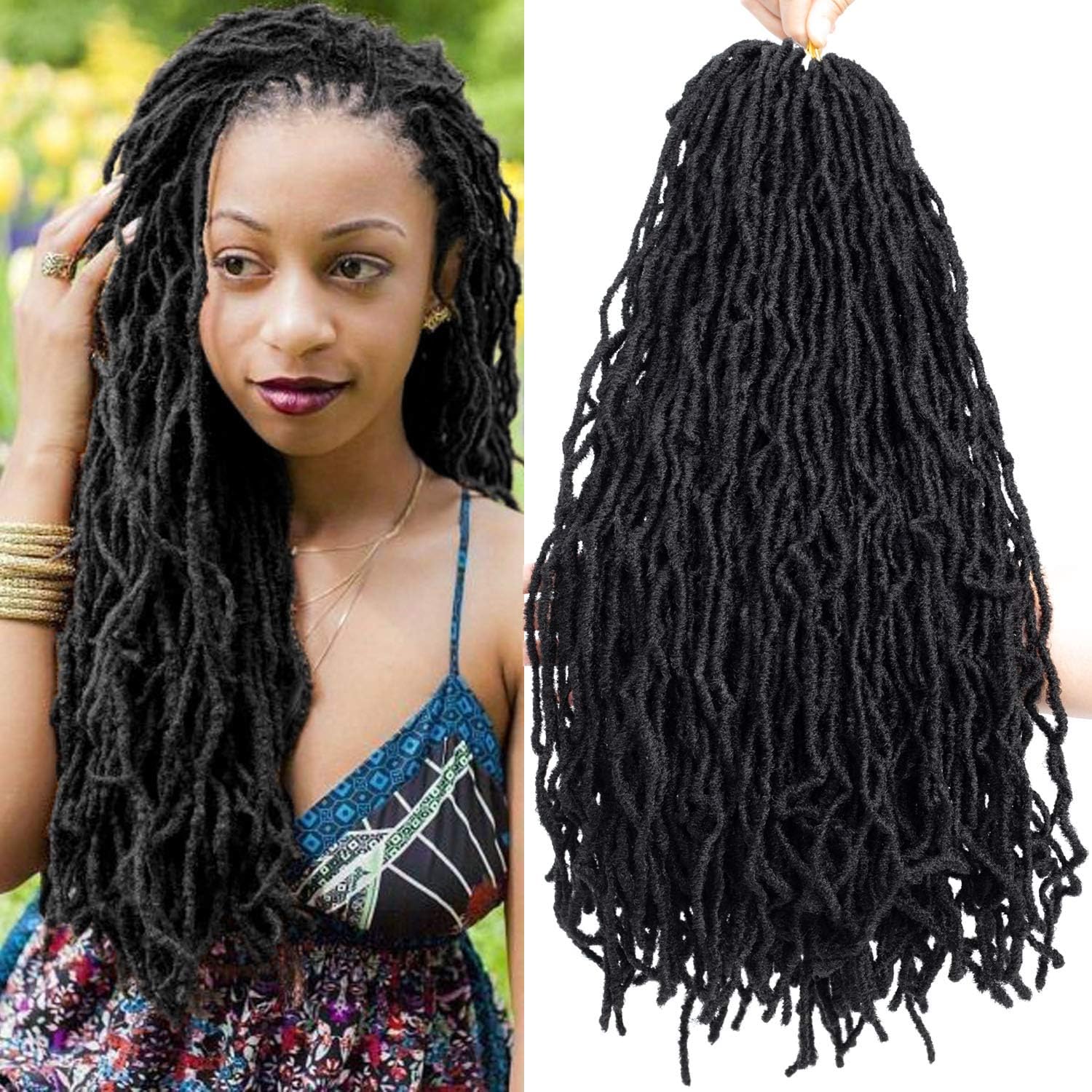 Faux Locs Crochet Hair Small NuFaux Locs Micro Locs Extensions Soft Dreadlocks Hair Long Crochet Locs Hair 20 Inch Synthetic Loc Extensions (20 inch-4pack, 1B)