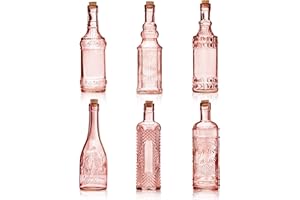 BULK PARADISE Assorted Reddish Glass Bottles with Corks, 6 Pack, 2.5in X 9in, 16oz