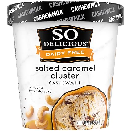 So Delicious Dairy Free Cashewmilk Frozen Dessert, Salted Caramel Cluster, Vegan, Non-GMO Project Verified, 1 Pint