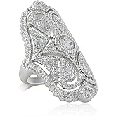 JanKuo Jewelry Rhodium Plated Symmetrical Shape Vintage Style Cubic Zirconia Ring
