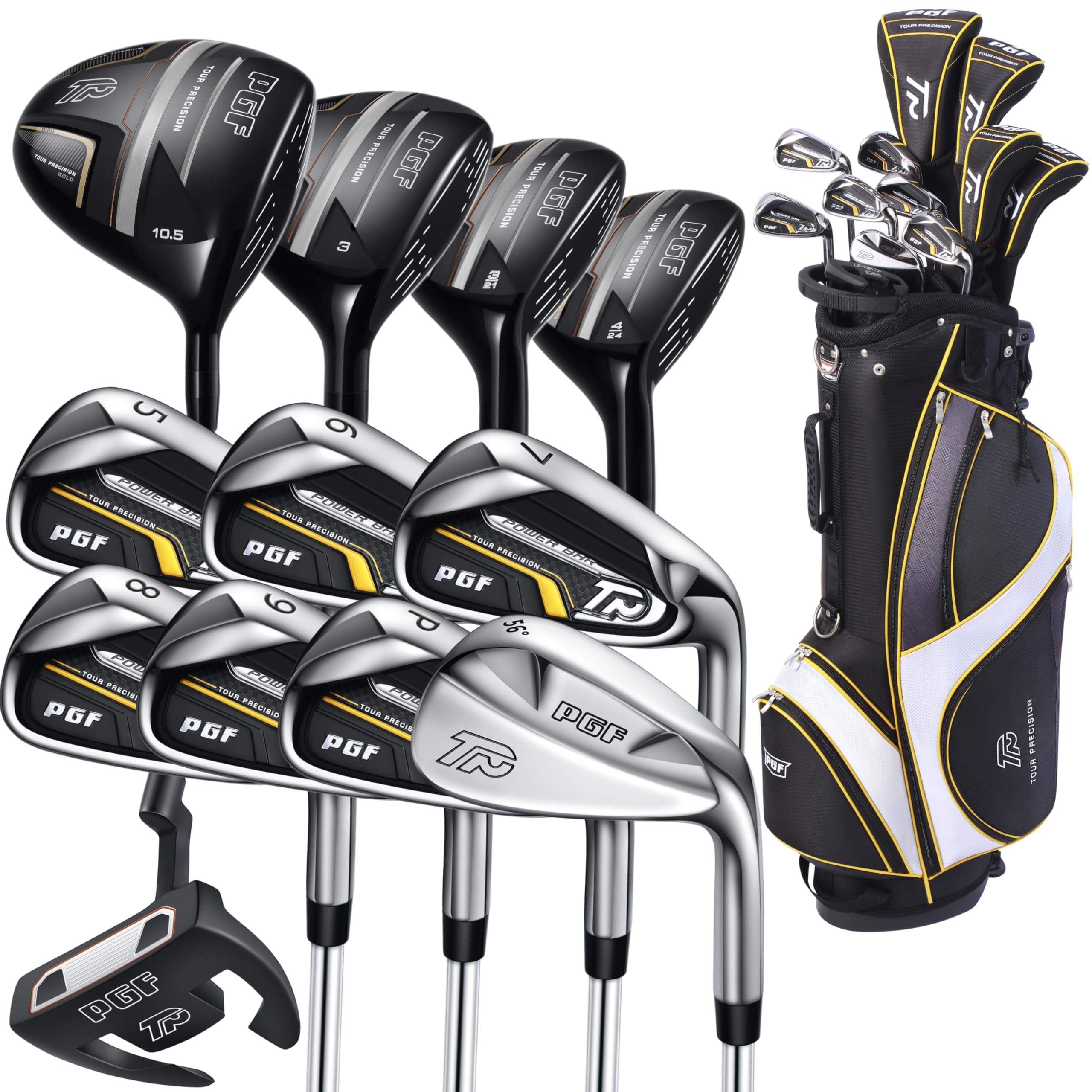 Photo 1 of PGF Men's Gold TP Complete Golf Club Package Set [17-Pieces] [Hand: Right] [Length: 1 Inch LTS]