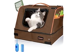 EILQNAAV Upgrade The Portable Travel Litter Box for Small, Medium Sized Cats and Rabbits. Easy to Travel with, Removable Folding (Zipper Lid), Washable, Easy to Store, Suitable for Camping, Hotels or at Home