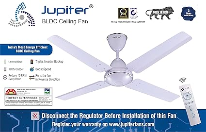 Jupiter Quadcopter 5 Star Energy Saver Ceiling Fan With Remote Controlled Snow White 4 Blades Bldc Motor 1200 Mm