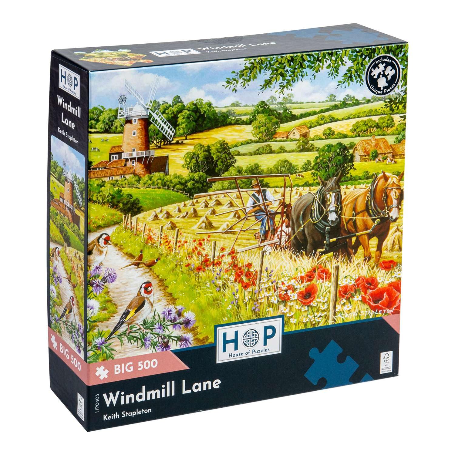 The House of Puzzles - Windmill Lane Jigsaw - Big 500 Piece Jigsaws For Adults, Extra Large Pieces, Artist Illustrated, Scenic Landscape, Deluxe Puzzle Gifts