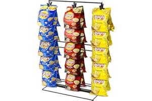 ROSROSE Chip Rack Display Stand, 3 Row Clip Bag Holder for Party, Chip Stand Display for Countertop, Potato Chip Display Rack Chip Holder w/3 Display Label, Snack Retail Display Rack